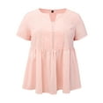 thumbnail image 1 of GRACE & GRANDEUR Women's Plus Size Easter Gingham Tops 100% Cotton Plaid Peplum Top Notch Neck Short Sleeve Summer Flowy Babydoll Blouse 1X Light Pink, 1 of 6