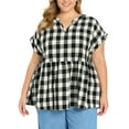 thumbnail image 1 of GRACE & GRANDEUR Women's Plus Size Easter Gingham Tops Plaid Notch Neck Raglan Sleeve Summer Casual Babydoll Peplum Top Blouse 4X Black, 1 of 7