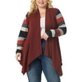 thumbnail image 1 of GRACE & GRANDEUR Women's Plus Size Halloween Outfits Cardigan Stripe Lightweight Sweater Outerwear 3X Caramel Red, 1 of 6