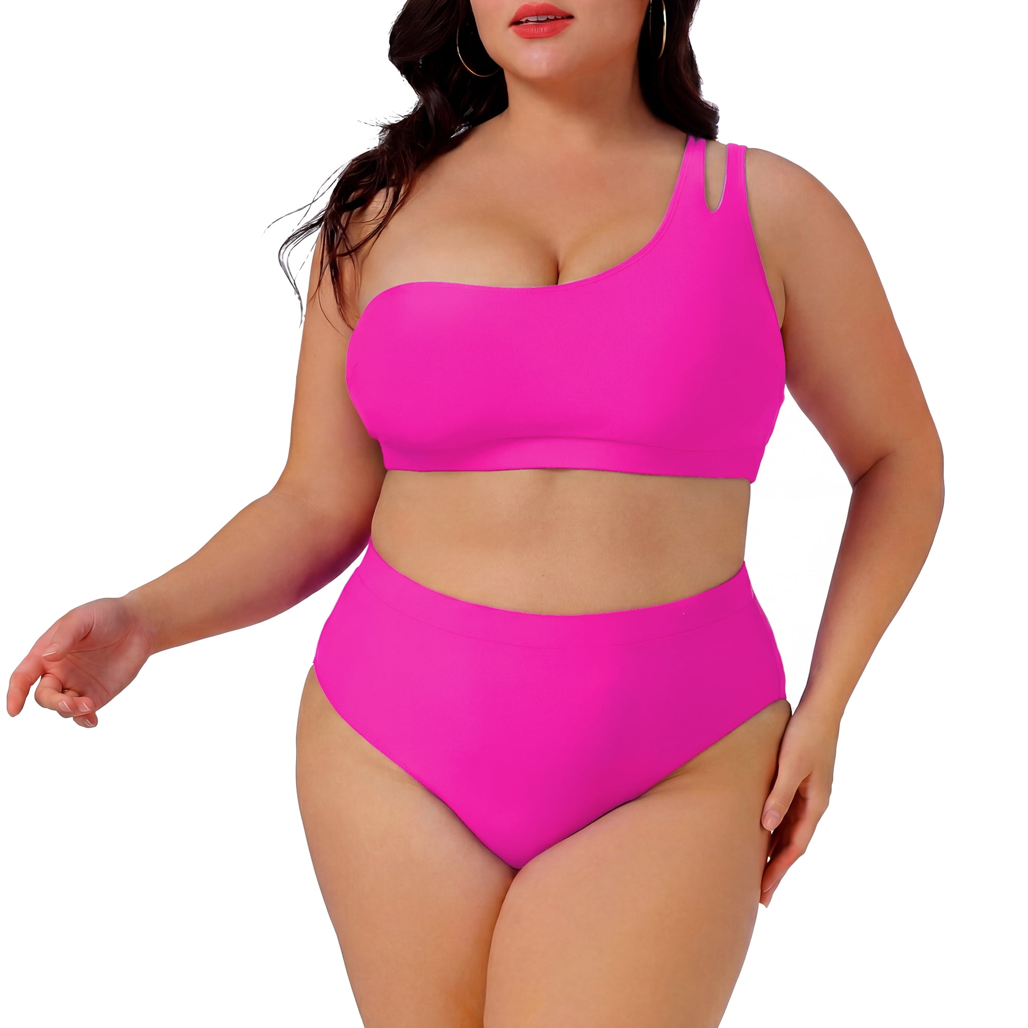 Agnes Orinda Women's Plus Size Two Piece Swimsuit One Shoulder