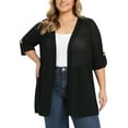thumbnail image 1 of GRACE & GRANDEUR Women's Plus Size Lightweight Open Front Cardigans Hollow Out Crochet Knit Cardigan 3/4 Sleeve Side Slits Long Cover Up 1X Black, 1 of 7