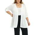 thumbnail image 1 of GRACE & GRANDEUR Women's Plus Size Lightweight Open Front Cardigans Hollow Out Crochet Knit Cardigan 3/4 Sleeve Side Slits Long Cover Up 1X White, 1 of 7