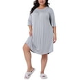 thumbnail image 1 of GRACE & GRANDEUR Women's Plus Size Nightgown Pleated Lace Crew Neck 3/4 Sleeve Sleepwear Comfy Midi Nightshirt 3X Light Gray, 1 of 6