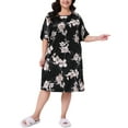 thumbnail image 1 of Agnes Orinda Women's Plus Size Satin Nightgown Floral Print Round Neck Short Sleeve Lounge Midi Sleepwear 2X Black, 1 of 6