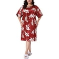 thumbnail image 1 of Agnes Orinda Women's Plus Size Satin Nightgown Floral Print Round Neck Short Sleeve Lounge Midi Sleepwear 2X Red, 1 of 6
