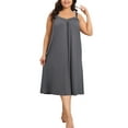thumbnail image 1 of CURVY GLAM Women's Plus Size Nightgown Spaghetti Strap Pleated V Neck Sleeveless Sleepwear Chemise Lounge Midi Nightdress 3X Grey, 1 of 5