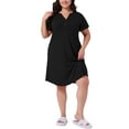 thumbnail image 1 of Agnes Orinda Women's Plus Size Nightgowns Notched V Neck Nightshirt Ruffle Short Sleeve Loungewear Midi Nightdress with Button 4X Black, 1 of 5