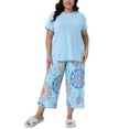 thumbnail image 1 of Agnes Orinda Women's Plus Size Mother's Day 2 Piece Sleepwear Short Sleeve Tops with Pants Printed Pattern Lounge Pajamas Sets 2X Blue, 1 of 6