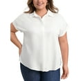 thumbnail image 1 of GRACE & GRANDEUR Women's Plus Size Shirts Lapel Rolled Cuffed Short Sleeve Button-Up Shirt Collared Casual Blouses Tops 3X White, 1 of 5