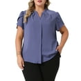 thumbnail image 1 of Agnes Orinda Women's Plus Size Chiffon Shirts Pleated Petal Sleeve V Neck Button Down Tops Business Work Blouse 1X Blue, 1 of 6