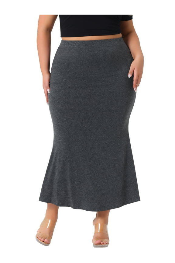 Women's Plus Size Skirt Pack Mermaid High Waist Knit Casual Bodycon Solid Maxi Skirts 3X Gray
