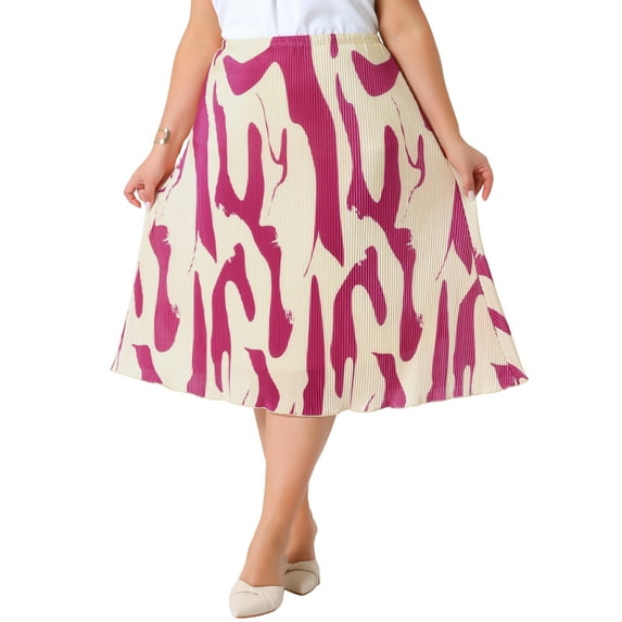Agnes Orinda Women's Plus Size Skirts Print Pleated High Waisted Summer Casual A Line Midi Skirt 2X Hot Pink