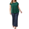 thumbnail image 1 of GRACE & GRANDEUR Women's Plus Size St. Patrick's Day Summer Blouse Pleated Curved Hem Ruffle Sleeve Round Neck Dressy Loose Tops 1X Dark Green, 1 of 7