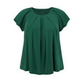 thumbnail image 1 of GRACE & GRANDEUR Women's Plus Size Summer Blouse Pleated Curved Hem Ruffle Sleeve Round Neck Dressy Loose Tops 1X Dark Green, 1 of 7