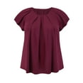 thumbnail image 1 of GRACE & GRANDEUR Women's Plus Size Summer Blouse Pleated Curved Hem Ruffle Sleeve Round Neck Dressy Loose Tops 1X Purple, 1 of 7