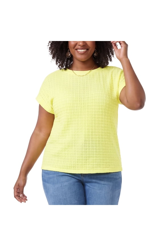 Women's Plus Size Summer Blouse Pointelle Knit Boat Neck Top Loose Raglan Sleeve Hollow Casual Blouses 4X Yellow