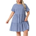thumbnail image 1 of Agnes Orinda Women's Plus Size Easter Gingham Dresses 1950s Vintage Tiered Crew Neck Short Sleeve Summer Casual Midi Plaid Dress 2X Dark Blue, 1 of 7