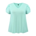 thumbnail image 1 of GRACE & GRANDEUR Women's Plus Size Easter Summer T Shirts Solid Basic V Neck Tulip Sleeve Loose Casual Blouses Tops 1X Mint Green, 1 of 6