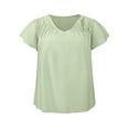 thumbnail image 1 of GRACE & GRANDEUR Women's Plus Size Easter Summer Tops Smocked Shoulder Jacquard Texture Ruffle Sleeve V Neck Casual Blouse Top 1X Light Green, 1 of 7