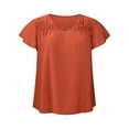 thumbnail image 1 of GRACE & GRANDEUR Women's Plus Size Easter Summer Tops Smocked Shoulder Jacquard Texture Ruffle Sleeve V Neck Casual Blouse Top 4X Orange Red, 1 of 7