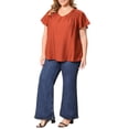 thumbnail image 1 of GRACE & GRANDEUR Women's Plus Size Easter Summer Tops Smocked Shoulder Jacquard Texture Ruffle Sleeve V Neck Casual Blouse Top 4X Orange Red, 1 of 7
