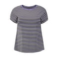 thumbnail image 1 of GRACE & GRANDEUR Women's Plus Size Summer Tops Striped Crew Neck T-Shirts Raglan Sleeve Casual Blouses 2X Purple, 1 of 3