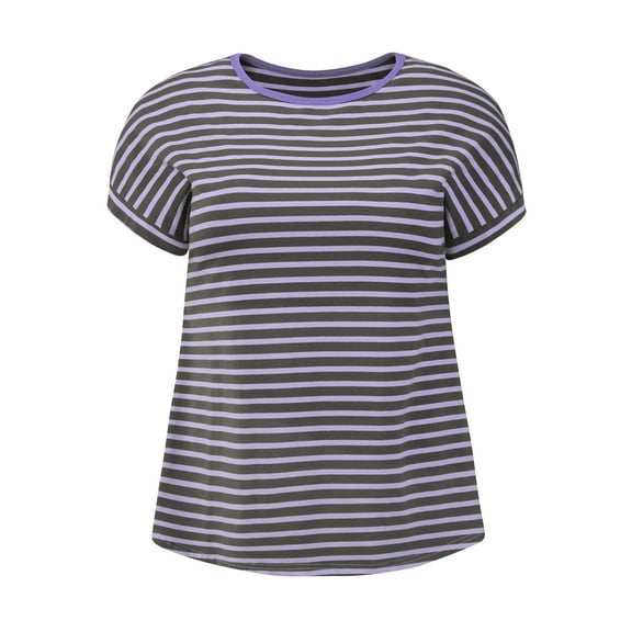 GRACE & GRANDEUR Women's Plus Size Summer Tops Striped Crew Neck T-Shirts Raglan Sleeve Casual Blouses 3X Purple