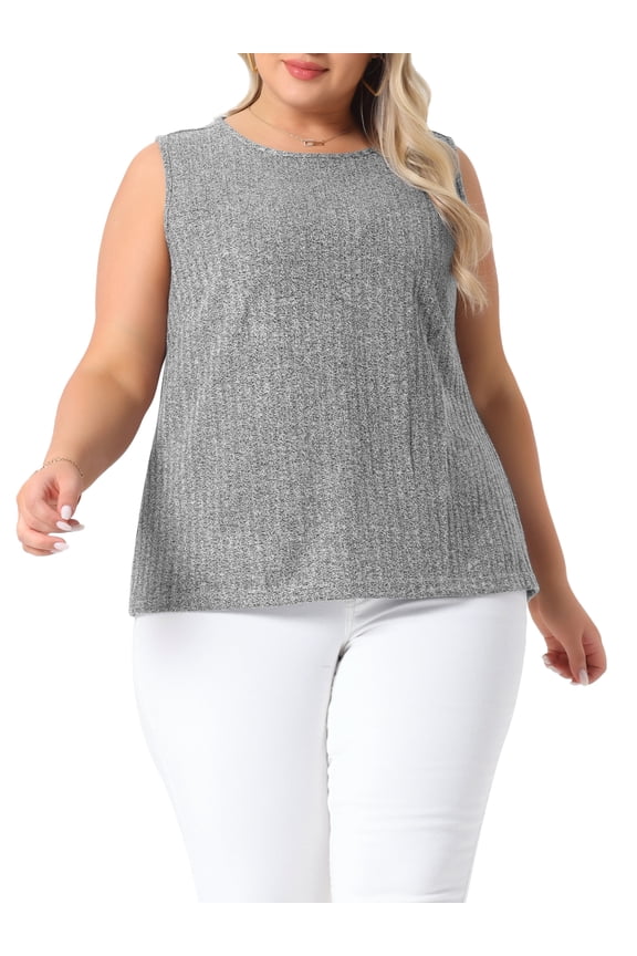 Women's Plus Size Ribbed Tank Tops Crew Neck Sleeveless Stretch Camisole Summer Casual Basic Tanks Shirt 2025 3X Gray