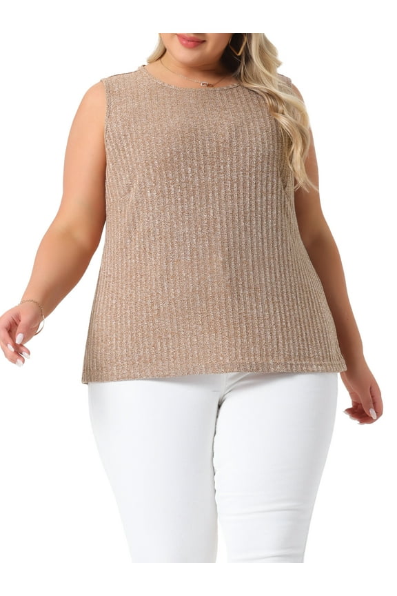 Women's Plus Size Ribbed Tank Tops Crew Neck Sleeveless Stretch Camisole Summer Casual Basic Tanks Shirt 2025 4X Brown