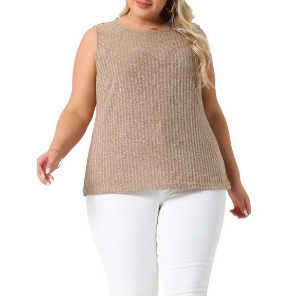 Agnes Orinda Women's Plus Size Ribbed Tank Tops Crew Neck Sleeveless Stretch Camisole Summer Casual Basic Tanks Shirt 2025 4X Brown