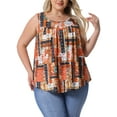 thumbnail image 1 of Agnes Orinda Women's Plus Size Boho Tank Tops Pleated Round Neck Sleeveless Curved Hem Casual Beach Flowy Camisole Tee Shirts 1X Orange, 1 of 6