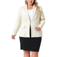 thumbnail image 1 of GRACE & GRANDEUR Women's Plus Size Texture Tweed Blazer Elegant Long Sleeve Work Office Jacket 2X Beige, 1 of 5