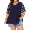 thumbnail image 1 of Agnes Orinda Women's Plus Size Floral Top Summer V Neck Flutter Short Sleeve Casual Blouses Tee 2025 1X Dark Blue, 1 of 5