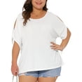 thumbnail image 1 of Agnes Orinda Women's Plus Size Tops Cold Shoulder Short Sleeve Crew Neck Blouse Solid Summer Casual Shirts 1X White, 1 of 6