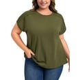 thumbnail image 1 of GRACE & GRANDEUR Women's Plus Size Tops Crew Neck Crochet Lace Trim Shoulder Short Sleeve Blouses 2X Army Green, 1 of 5