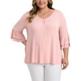 thumbnail image 1 of GRACE & GRANDEUR Women's Plus Size Tops Double Layered 3/4 Ruffle Sleeve V Neck Pleated Front Casual Blouses 2X Pink, 1 of 5