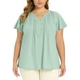 thumbnail image 1 of GRACE & GRANDEUR Women's Plus Size Easter Tops Pintuck Front Ruffle Sleeve Blouse Button Notch Neck Dressy Casual Tunic Shirt 4X Green, 1 of 7