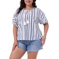 thumbnail image 1 of Agnes Orinda Women's Plus Size Summer Tops Boho Drawstring Tassel V Neck Short Sleeve Floral Printed Casual Blouses 1X White, 1 of 6