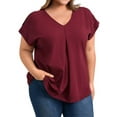 thumbnail image 1 of GRACE & GRANDEUR Women's Plus Size Tops Slit Sleeve V Neck Blouses Cold Shoulder Casual Summer Tee Top 1X Dark Burgundy, 1 of 5