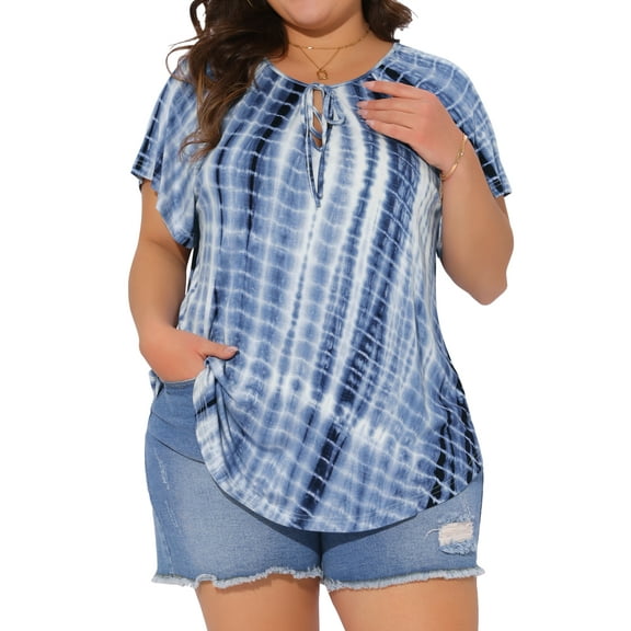 Trendy and Comfortable Plus Size Tie Dye Short Sleeve T-shirt for Women 1X Blue