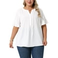 thumbnail image 1 of Agnes Orinda Women's Plus Size Tops Notched V Neck Shirt Ruffle Short Sleeve Casual Summer Chiffon Blouse 2X White, 1 of 5