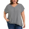 thumbnail image 1 of GRACE & GRANDEUR Women's Plus Size Tops Vertical Stripe V Neck Short Sleeve Blouses Drop Shoulder Top 2X Black, 1 of 5
