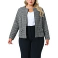 thumbnail image 1 of Agnes Orinda Women's Plus Size Tweed Blazer Plaid Collarless Open Front Long Sleeve Business Casual Jacket Suits with Button Decor 1X Black, 1 of 6