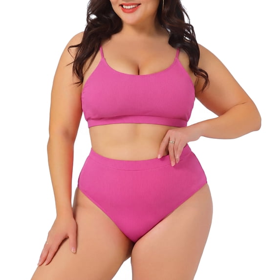 Agnes Orinda Women's Plus Size 2 Piece Swimsuit Adjustable Spaghetti Straps Tummy Control Swimwear Bikini Bathing Suits 2026 3X Hot Pink