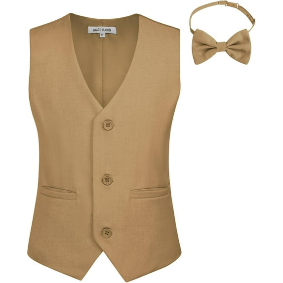 GRACE KARIN Boys 3 Button Formal Suit Vest with Tie
