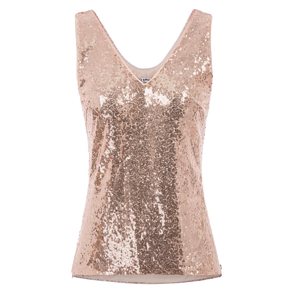 GRACE KARIN Women's Sleeveless Sparkle Sequin Tops V-Neck