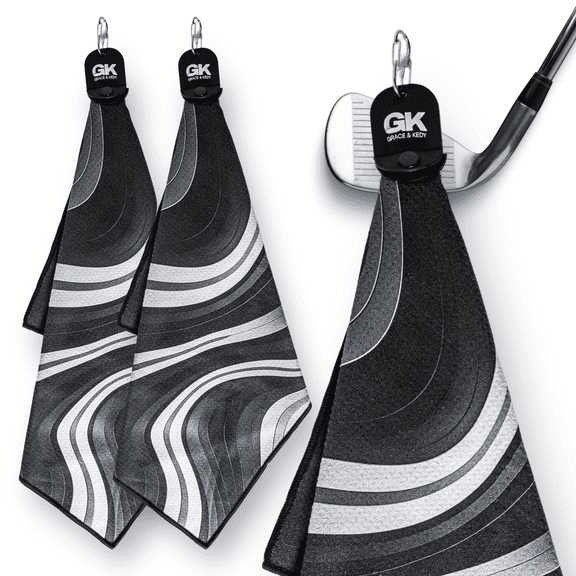 GRACE & KEDY Magnetic Golf Towel for Clubs - Ultimate Gear Solution, Super Absorbent, Scratch-Free Cleaning - Set of 2-16"x20" with Powerful Magnetic Attachment and 380 GSM Thickness (Black)