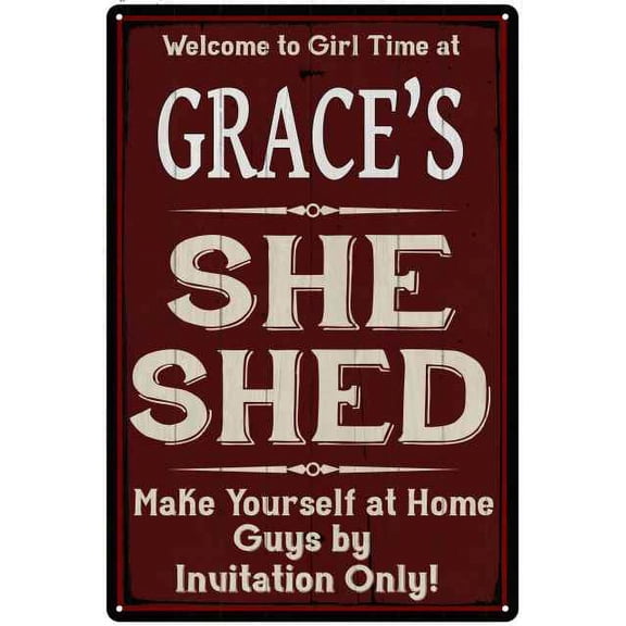 GRACE'S She Shed Red Sign Lady Cave 8 x 12 High Gloss Metal 208120088117