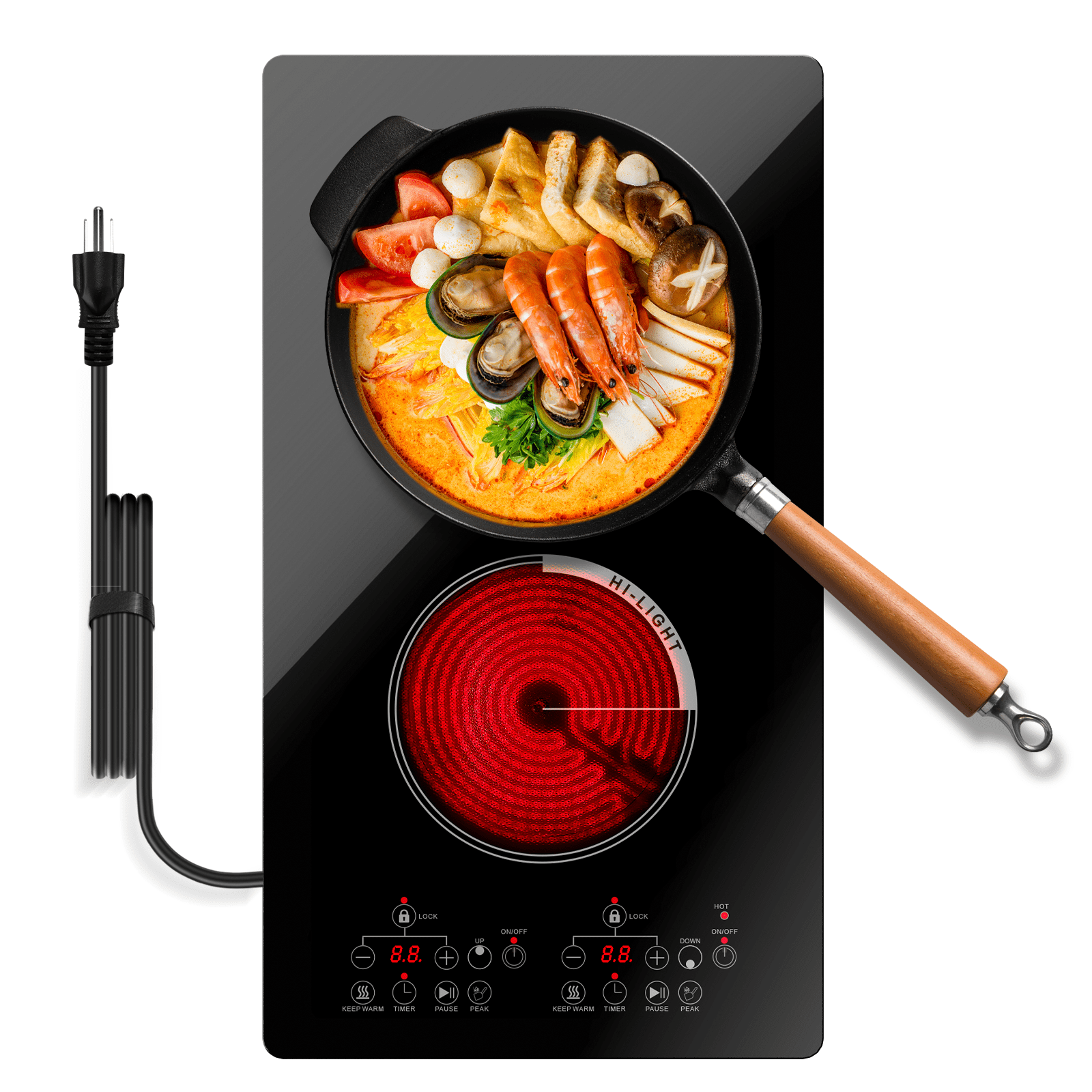 GRACEALL 12" Electric Ceramic Cooktop, 2 Burner Infrared Countertop & Built-in Compatible, 120V Plug-in