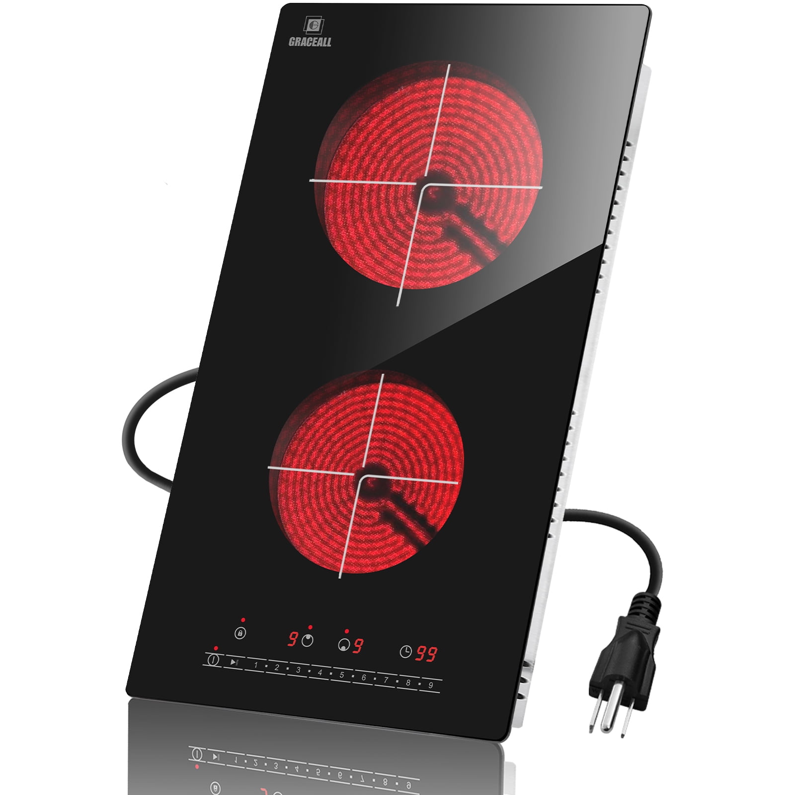 GRACEALL 2000W 2 Burners Electric Stove 12 inch Infrared HotPlate for